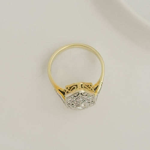 Bague 54 Bague Art déco en or jaune 14K et diamants 58 Facettes 3143