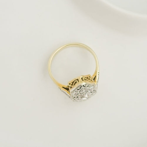 Bague 54 Bague Art déco en or jaune 14K et diamants 58 Facettes 3143