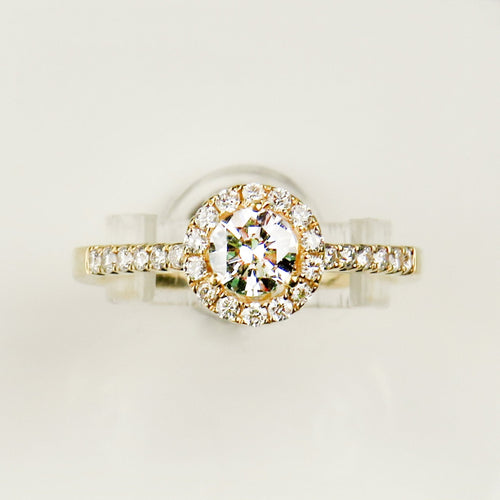 Bague 52.5 Bague halo en or jaune 18 carats avec diamants brillants 58 Facettes 2952