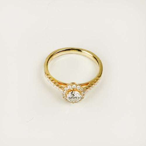 Bague 52.5 Bague halo en or jaune 18 carats avec diamants brillants 58 Facettes 2952