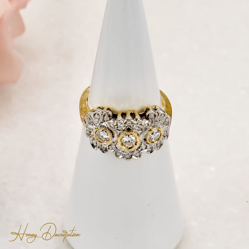 Bague 52.5 Bague Art déco rétro en or blanc 14 carats avec diamants 58 Facettes 2601