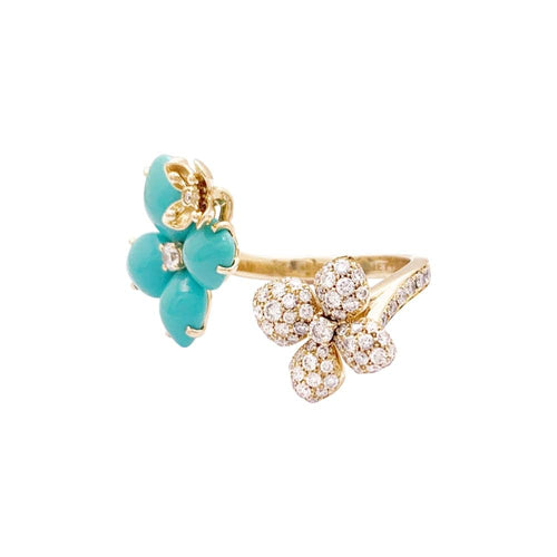 Bague 51 Chaumet Hortensia Eden - Bague ouverte en or rose, diamants et turquoises 58 Facettes 35031