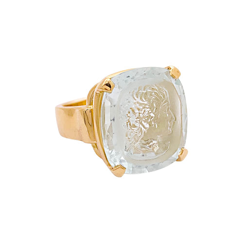 Bague 47 Bague intaille sur aigue-marine en or jaune 750 58 Facettes 34898