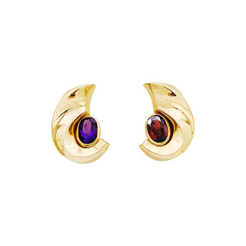 Boucles d'oreilles Boucles d’oreilles vintage en or jaune 750 serties de grenat et améthyste 58 Facettes 35228