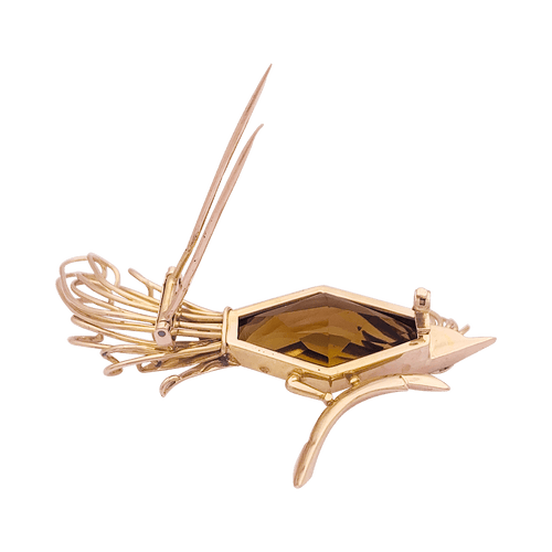Broche Broche vintage Oiseau de Paradis en or rose avec citrine et émeraude 58 Facettes 34097