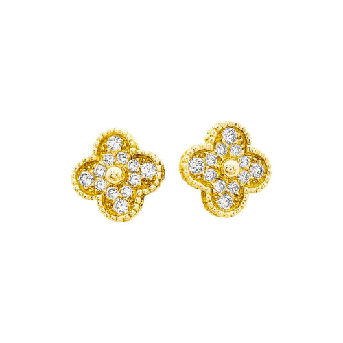 Boucles d'oreilles Van Cleef & Arpels Alhambra - Puces d’oreilles en or jaune et diamants 58 Facettes 35308