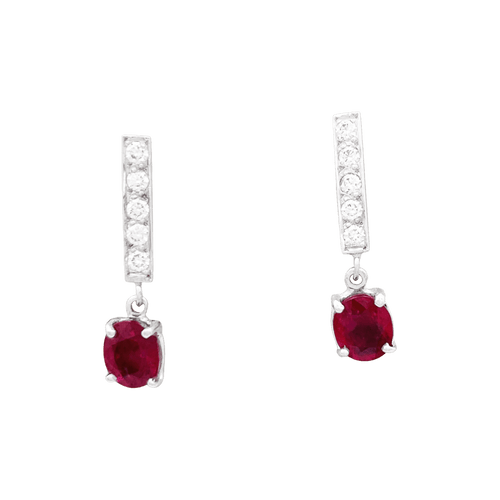 Boucles d'oreilles Pendants d'oreilles or blanc, diamants et rubis. 58 Facettes 34398