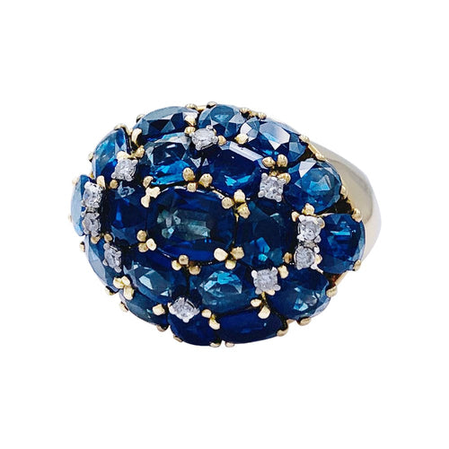 Bague 59 Bague boule vintage en or jaune 18 carats, saphirs et diamants 58 Facettes 29238