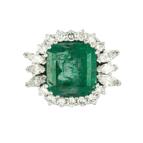 Bague 53 Bague émeraude entourage diamants 58 Facettes GU1