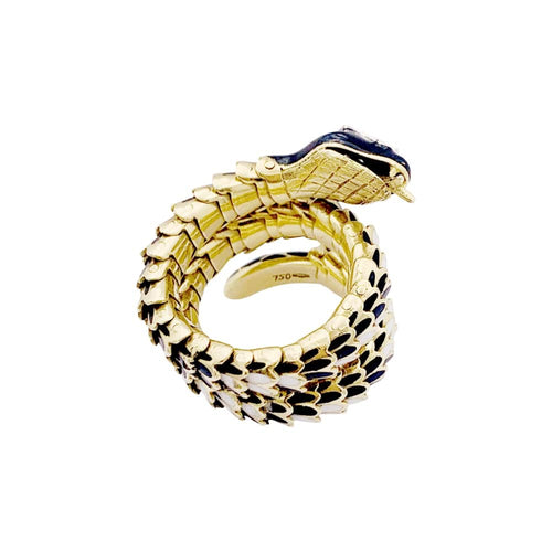 Bague 56 Bague serpent vintage en or jaune, émail et diamants 58 Facettes 35134