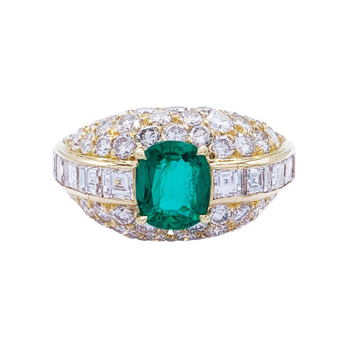 Bague 54 Bague en or jaune sertie d’une émeraude coussin et diamants 58 Facettes 32324