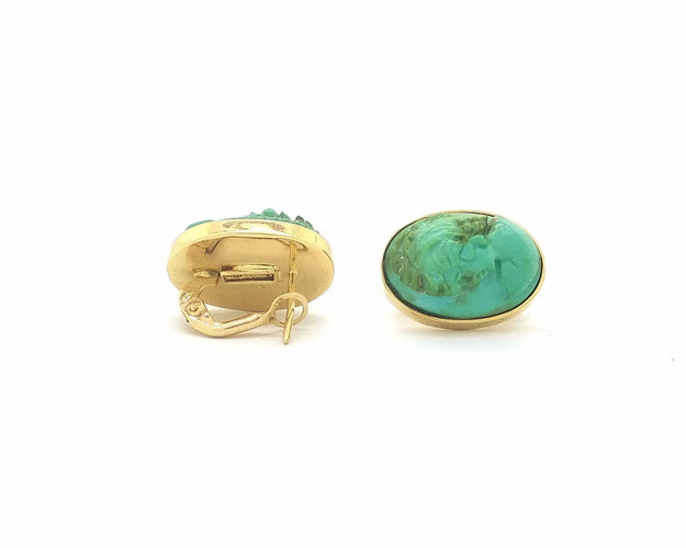 Boucles d'oreilles Boucles d’oreilles en or jaune 18 kt et turquoises naturelles 58 Facettes 6602