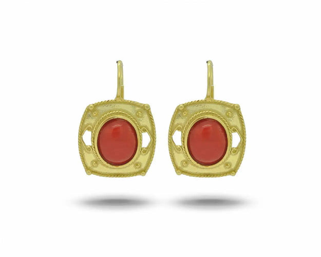 Boucles d'oreilles Boucles d’oreilles en or jaune 18 kt et corail 58 Facettes 7480