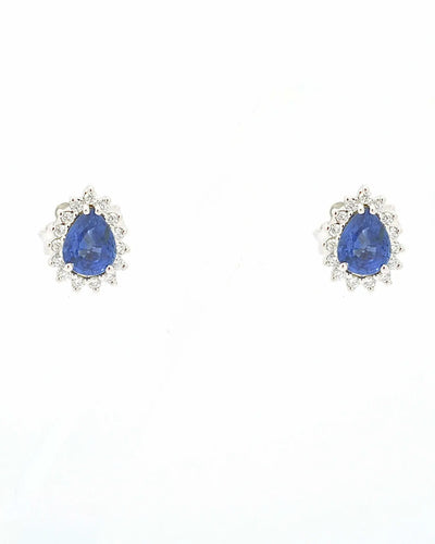 Boucles d'oreilles Boucles d’oreilles en or blanc 18 ct avec saphirs de Ceylan et diamants 58 Facettes 9929