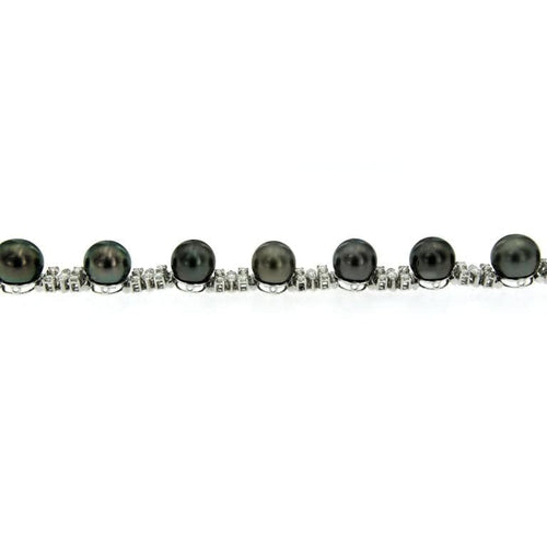 Bracelet Bracelet perles de Tahiti et diamants en or blanc 18k 58 Facettes B7