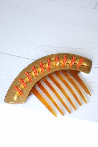 Peigne à cheveux diadème en métal doré et perles de corail 58 Facettes