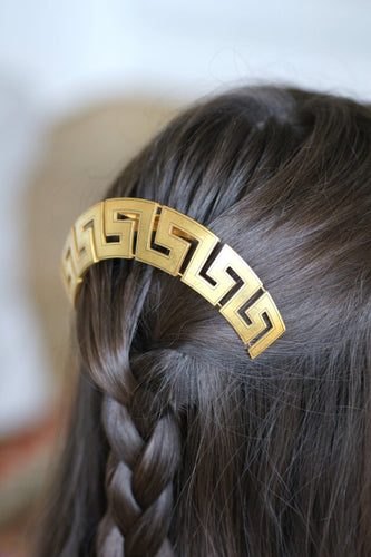 Peigne de cheveux méandre grec en or jaune 18k et écaille 58 Facettes