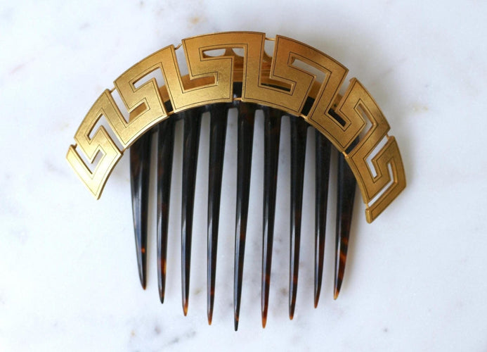 Peigne de cheveux méandre grec en or jaune 18k et écaille 58 Facettes
