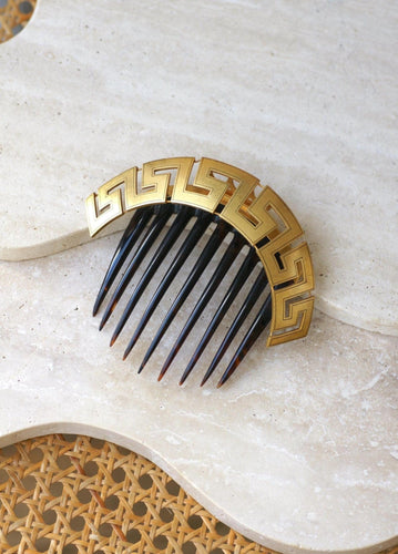 Peigne de cheveux méandre grec en or jaune 18k et écaille 58 Facettes