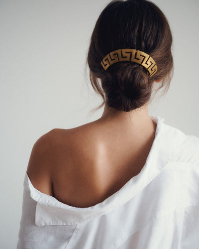 Peigne de cheveux méandre grec en or jaune 18k et écaille 58 Facettes