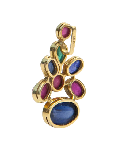 Pendentif Cabochons Précieux - Pendentif en or jaune 18K saphirs, rubis et émeraude 58 Facettes BO220413/CABOCHONSPRECIEUX