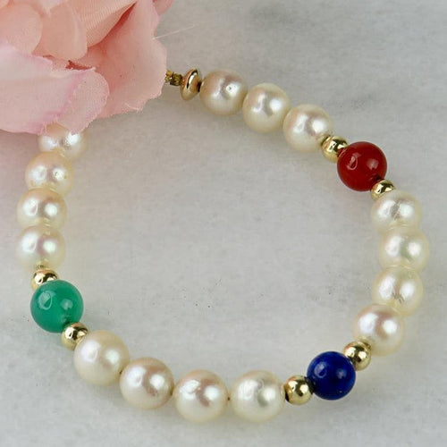 Bracelet Bracelet de perles en or 14 carats avec pierres semi-précieuses 58 Facettes 2306