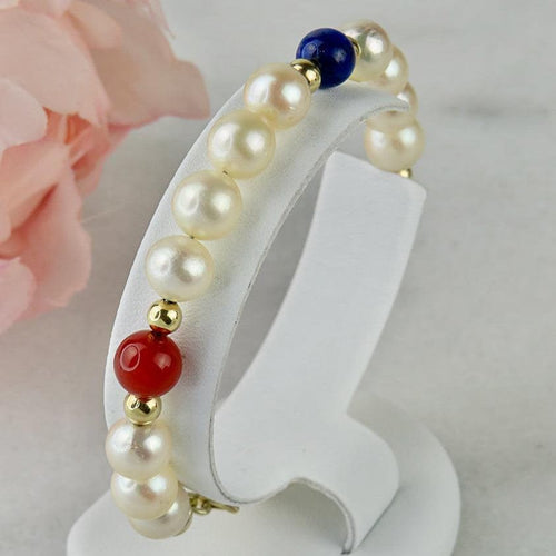 Bracelet Bracelet de perles en or 14 carats avec pierres semi-précieuses 58 Facettes 2306