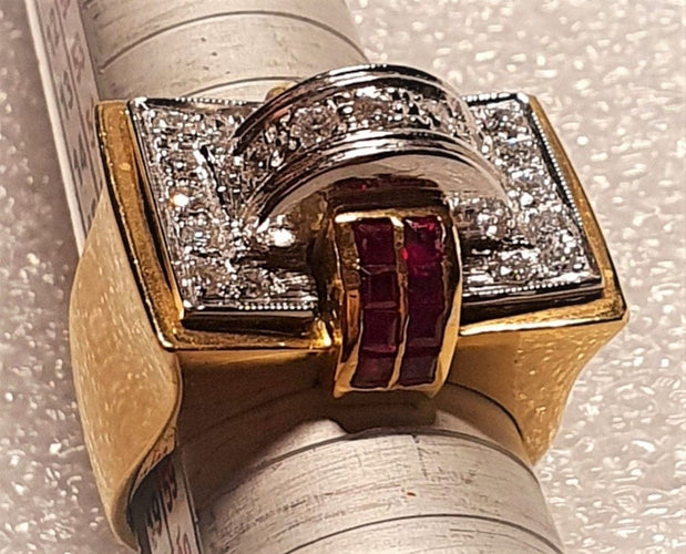 Bague 57 Bague tank 2 Ors Diamants Rubis 58 Facettes 1268  Mxae
