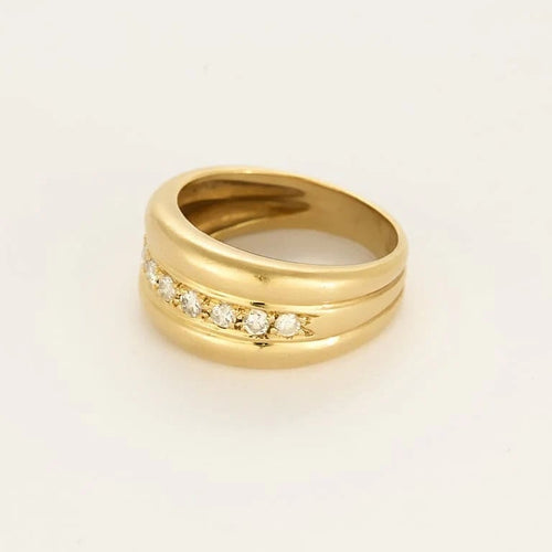 Bague 59 Bague jonc godronnée en or jaune et diamants 58 Facettes PAL3880