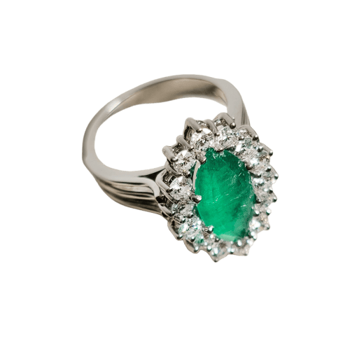 Bague 52.5 Bague en or blanc 14 carats avec émeraude et diamants 58 Facettes 2977