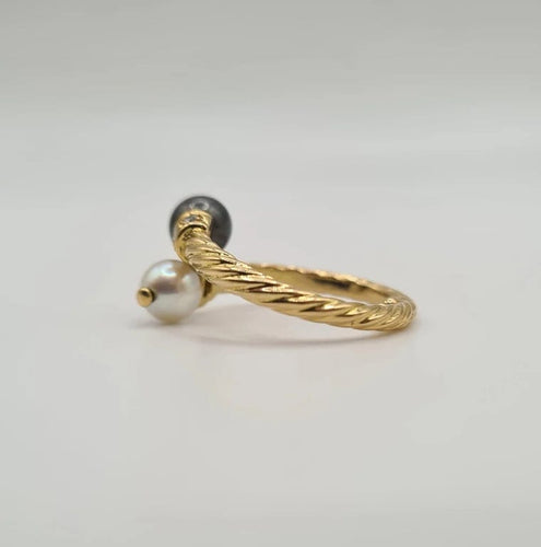 Bague 54 Bague or jaune perles de culture et diamants 58 Facettes