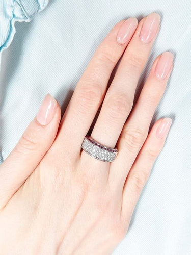 Bague 52.5 Bague pavée en or blanc et diamants, saphirs roses 58 Facettes 425 50003