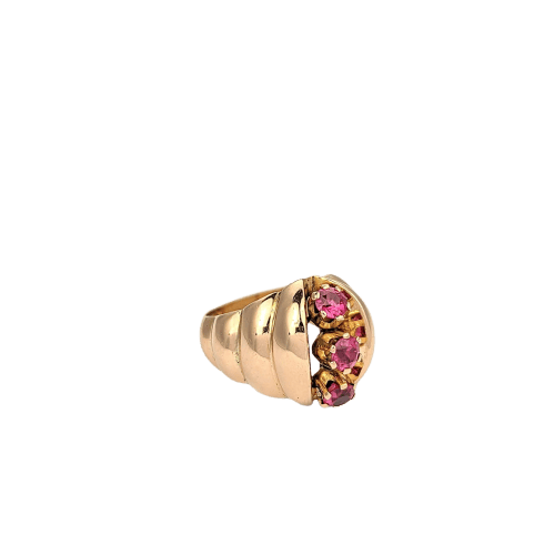 Bague 49 Bague effet godronné en or rose 18 carats et pierres roses 58 Facettes 21252