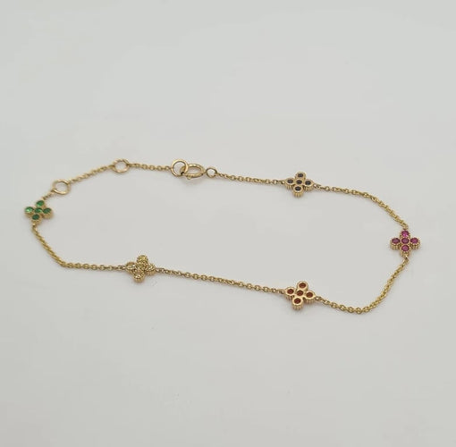 Bracelet Bracelet or jaune serti de fleurs saphir multi-couleur 58 Facettes