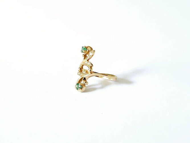 Bague 53 Bague or jaune - Emeraudes et diamants 58 Facettes