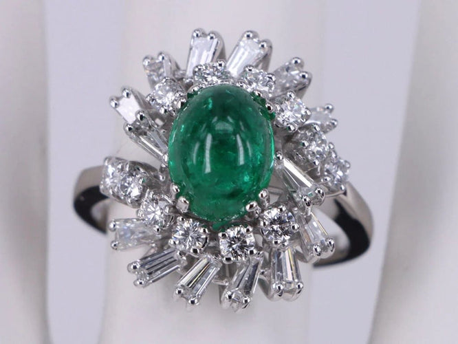 Bague 54 Cabochon Mixte Émeraude Or Blanc Diamant 58 Facettes BA-452