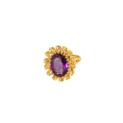 Bague 53.5 Bague améthyste en or jaune 14 carats 58 Facettes