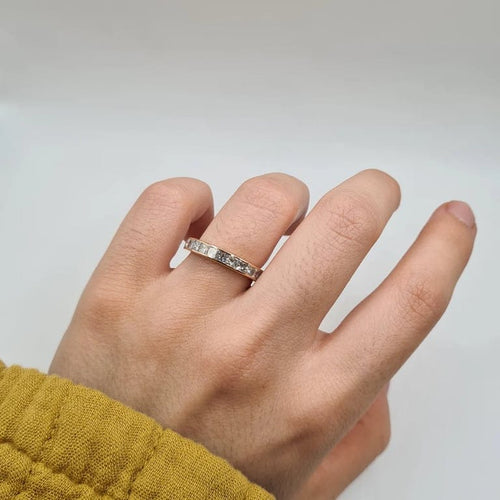 Bague 55 Alliance tour complet or jaune sertie de diamants princesses 58 Facettes