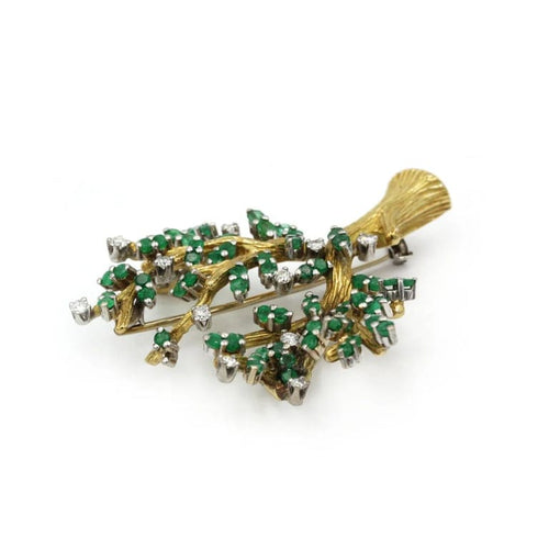 Broche Broche Arbre - Or jaune, Diamants & Emeraudes 58 Facettes 250416R