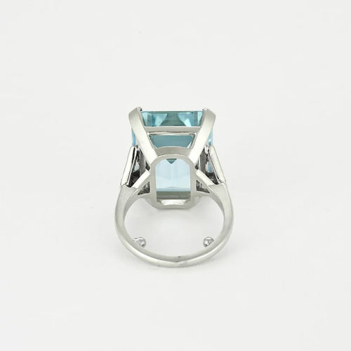 Bague 47 Bague Art Déco en platine et aigue marine 58 Facettes CAS0171