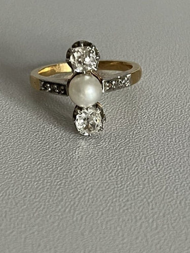 Bague 50 Bague Or Jaune Platine Perle Diamants 58 Facettes 5032