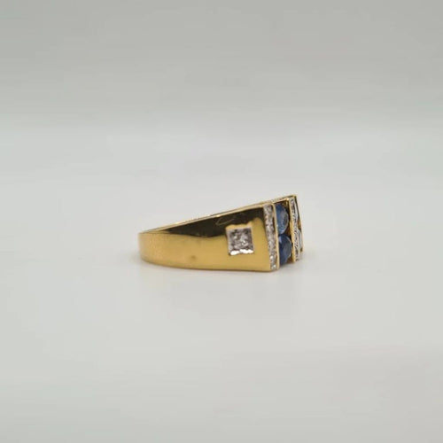 Bague 55 Bague art déco or jaune 18 carats sertie de 6 saphirs ovales et diamants 58 Facettes