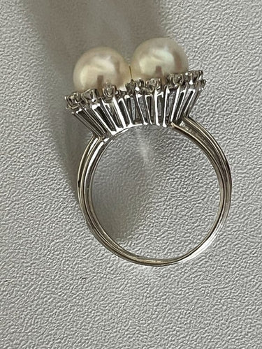 Bague 60 Bague Or Gris Perles Diamants 58 Facettes 5478
