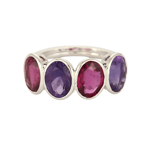 Bague 49 Bague sertie de tourmalines rouges et améthystes en or gris 18k 58 Facettes RNG3391