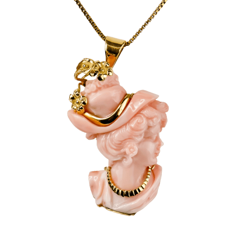 Broche Portrait de dame victorien - Broche en or jaune 18 carats et corail 58 Facettes 2514