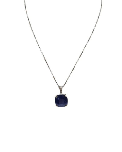 Collier Collier or blanc serti d’un saphir ceylon et diamants 58 Facettes