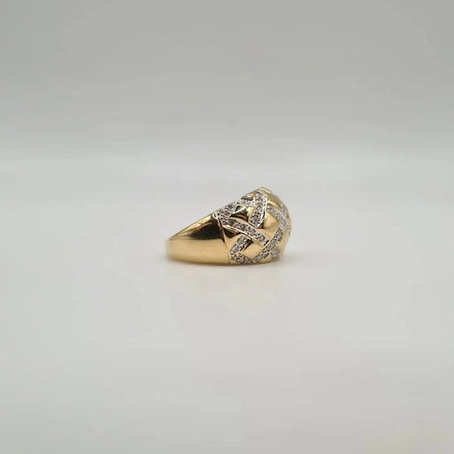 Bague 57 Bague bombée en or jaune 18 carats sertie de diamants anciens 58 Facettes