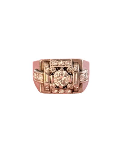 Bague 53 Bague chevalière Art déco en platine et diamants 58 Facettes elen