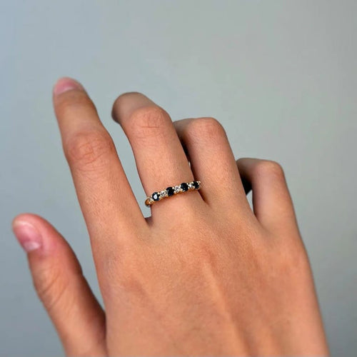 Bague 54 Demi Alliance - Or jaune, Diamants & Saphirs 58 Facettes 250326R