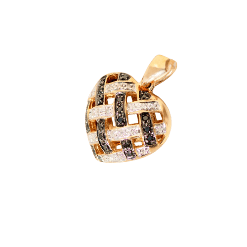Pendentif Pendentif cœur en or jaune 14 carats avec diamants blancs et noirs 58 Facettes